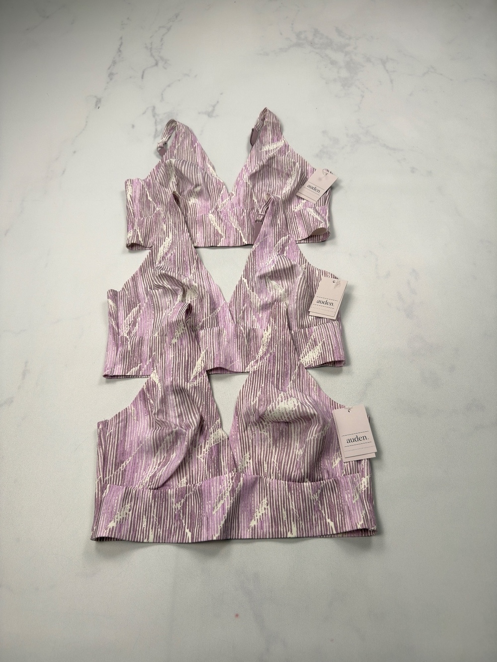 Auden Bra Lilac Printed V Neck Wireless Lot of 3 - Womens L NWT